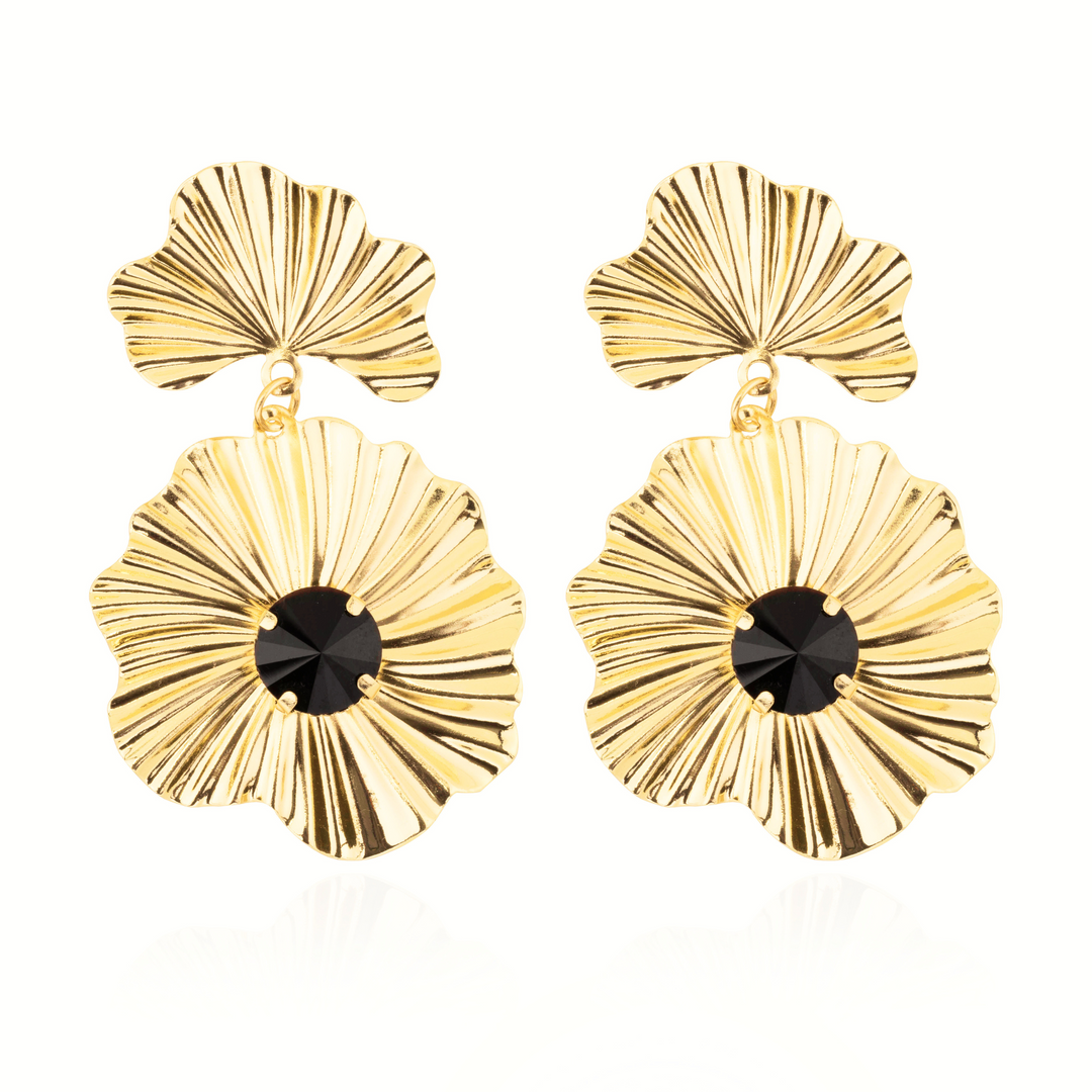 Freya Black Crystal Gold Statement Earrings