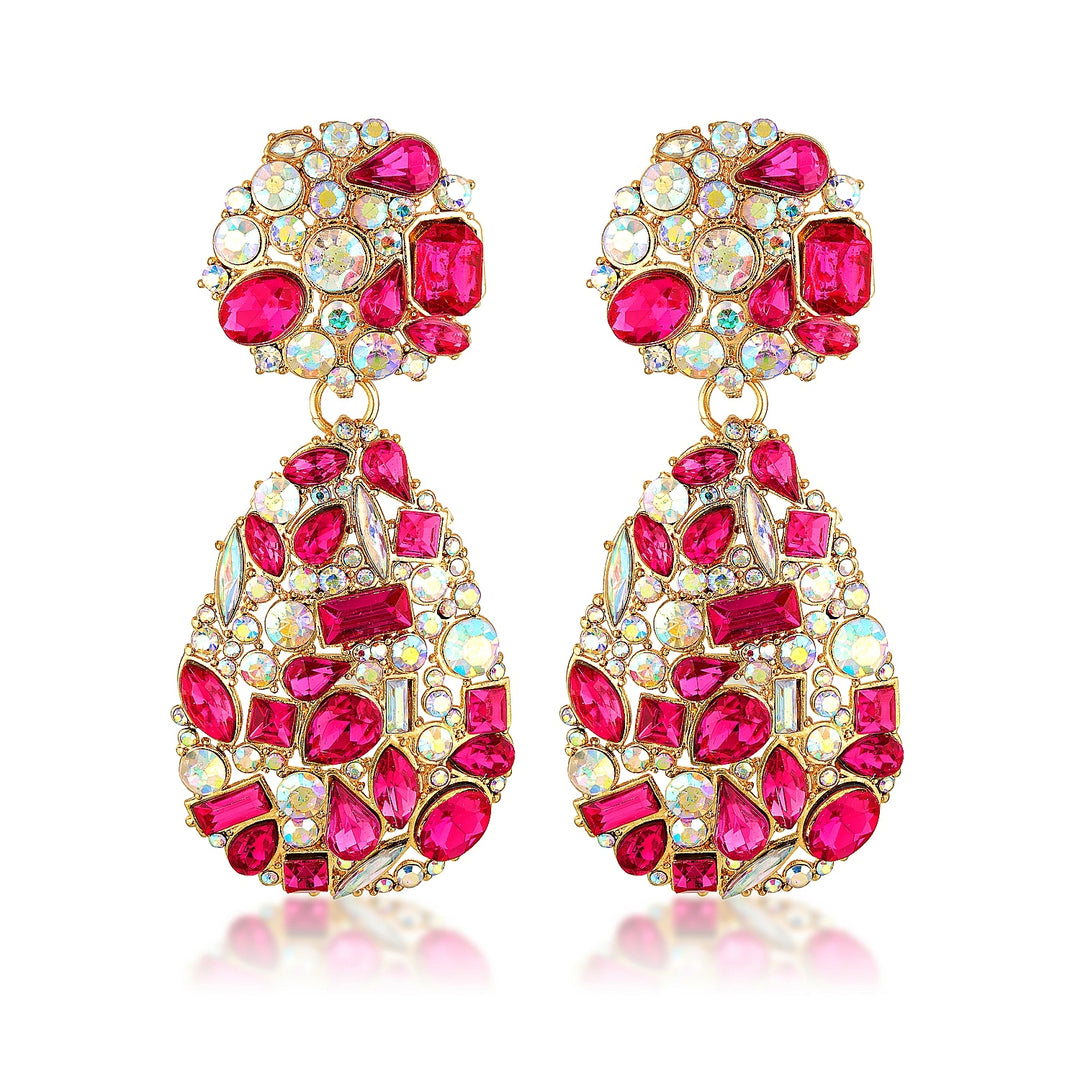 Quinn Fuchsia Pink Tear Drop Jewelled Statement Earrings