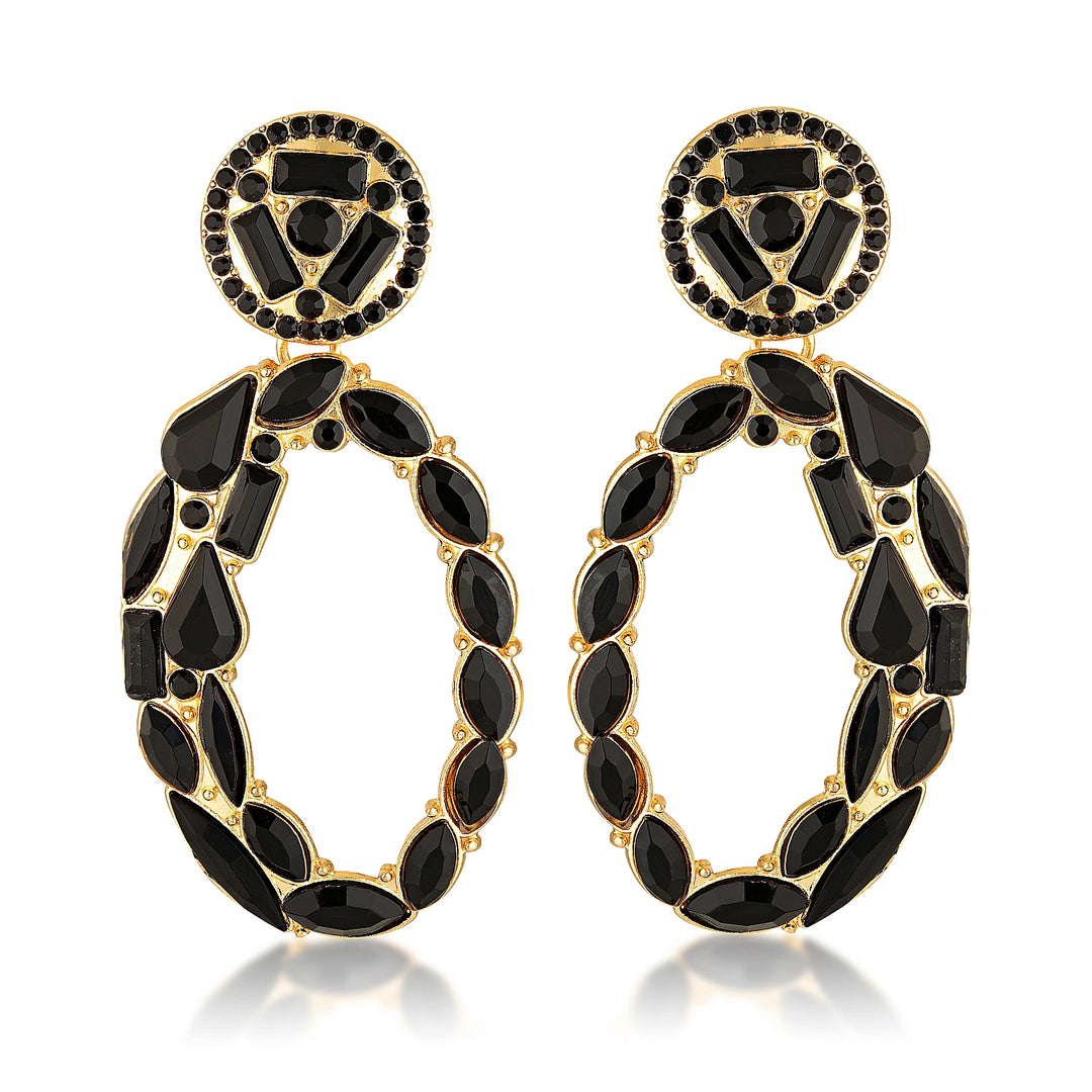 Nika Black Crystal Statement Earrings