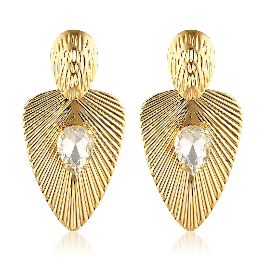 Elise Gold White Leaf Crystal Statement Earrings