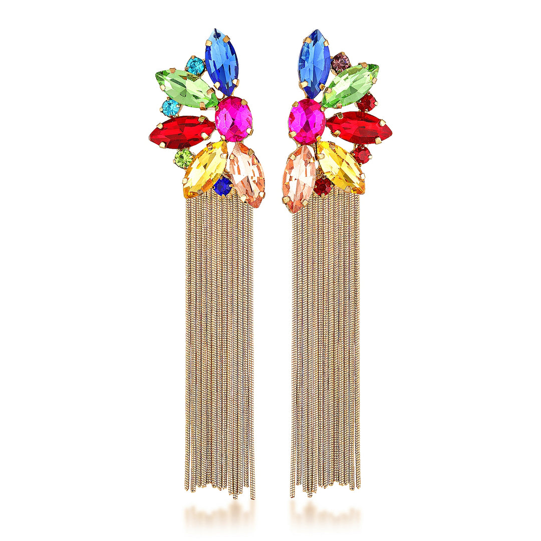 Alexa Multi Tassel Crystal Statement Earrings