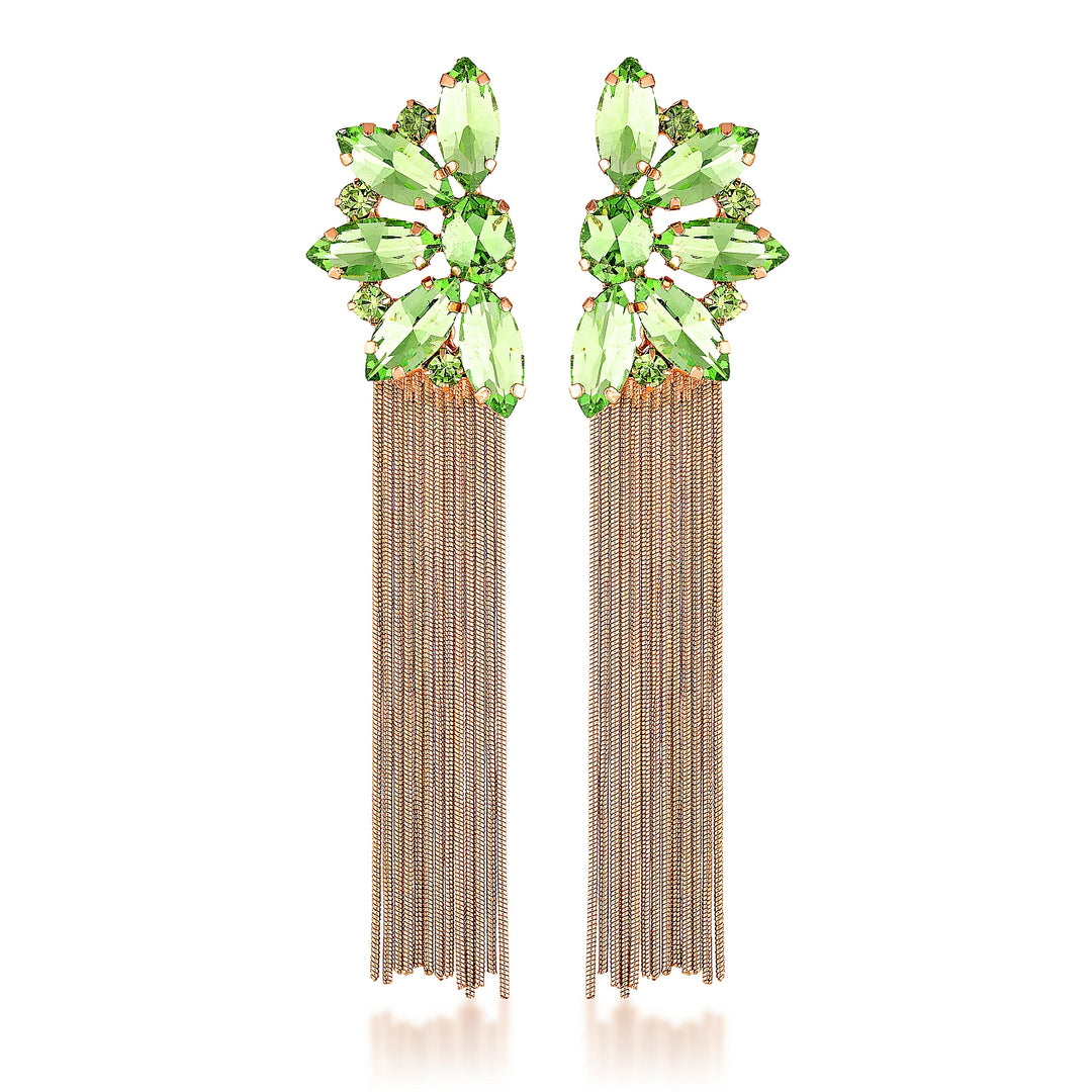 Alexa Green Tassel Crystal Statement Earrings