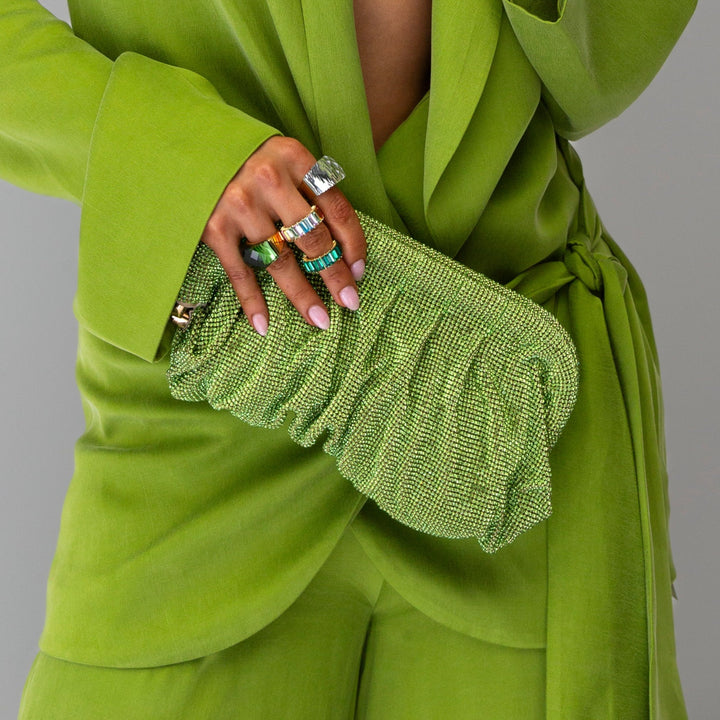 Indie Premium Green Crystal Statement Clutch