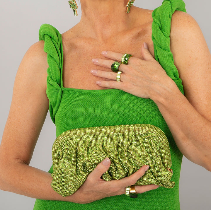 Indie Premium Green Crystal Statement Clutch